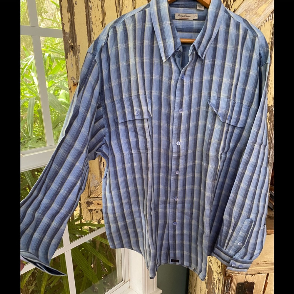 Men’s Irish linen button down shirt size XL blue indigo Palms NWOT